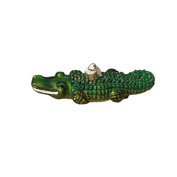 Old World Christmas Glass Alligator Ornament Green 5 Inches Boxed - Picture 1 of 9
